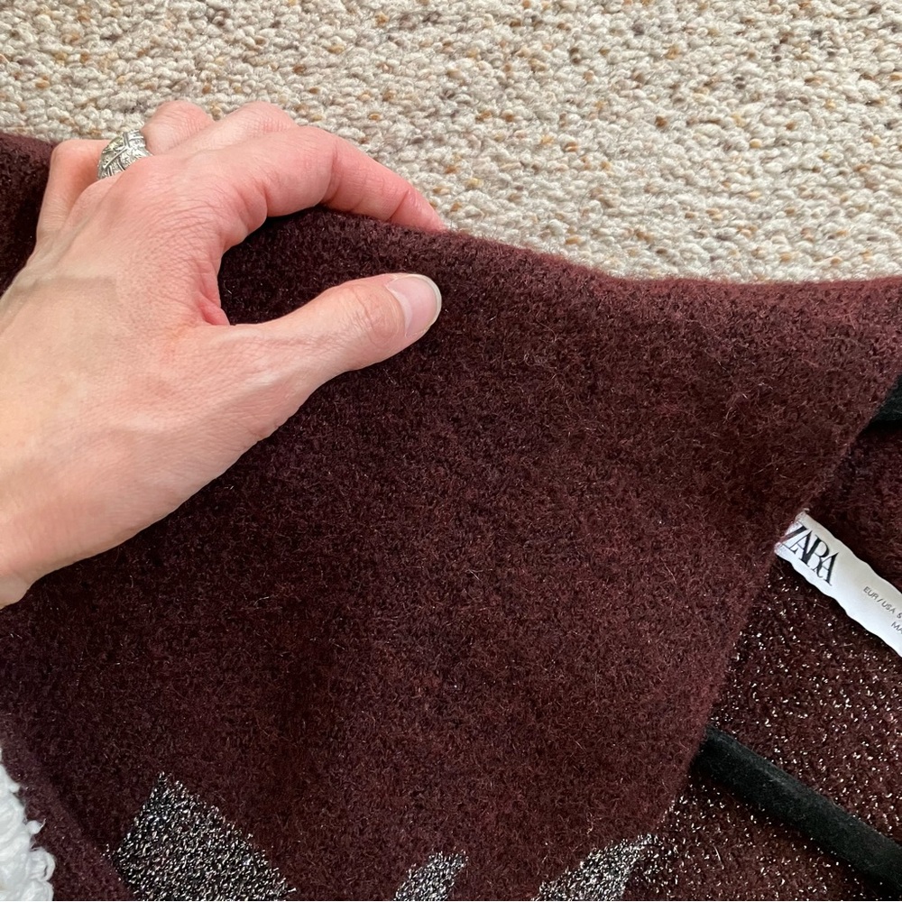 ZARA • burgundy silver sweater cardigan coatigan coat - Picture 3 of 4